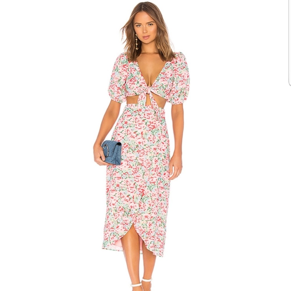Revolve LPA 148 Wrap Midi Skirt Pink Blooms XXS